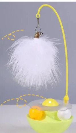 Jouet Interactif Rotatif 360° pour Chat - Plume, Clochette et Balle à l'Herbe à Chat
